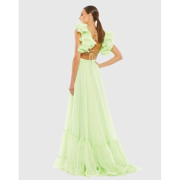 Mac Duggal Size 8 Green 67911 Ruffled Tiered Cut Out Chiffon Gown Dress Prom New - Picture 3 of 10